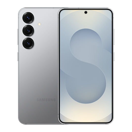 Samsung Galaxy S25 in Grey, front and back view