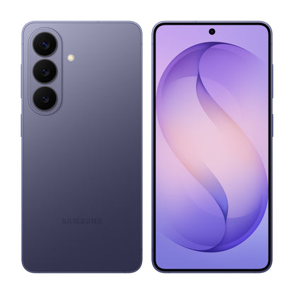 Samsung Galaxy S26 in Cobalt Violet, front and back view