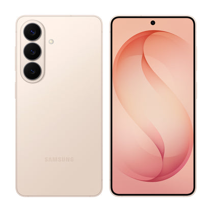 Samsung Galaxy S26 in Pink Gold, front and back view