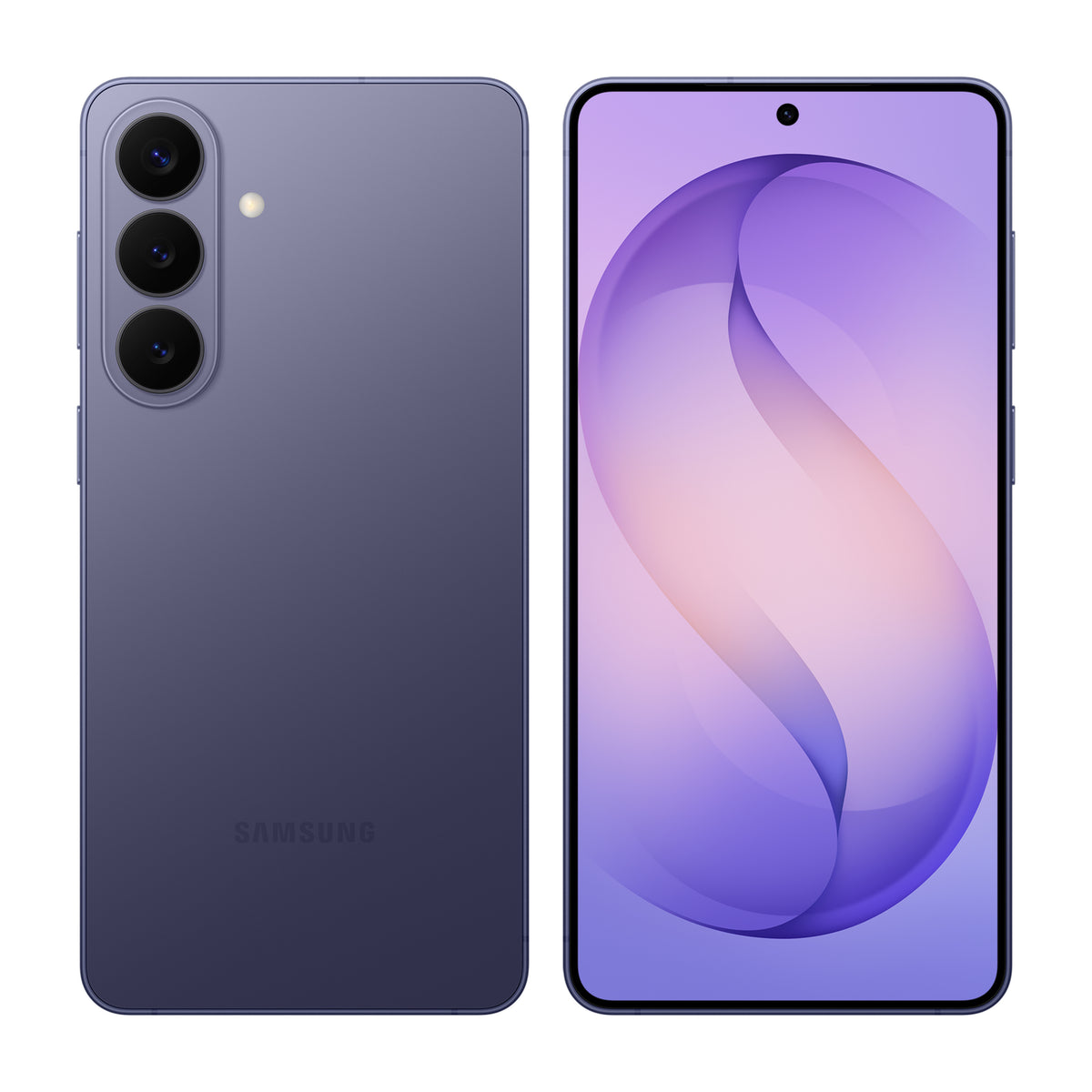 Samsung Galaxy S26+ in Cobalt Violet, front and back view
