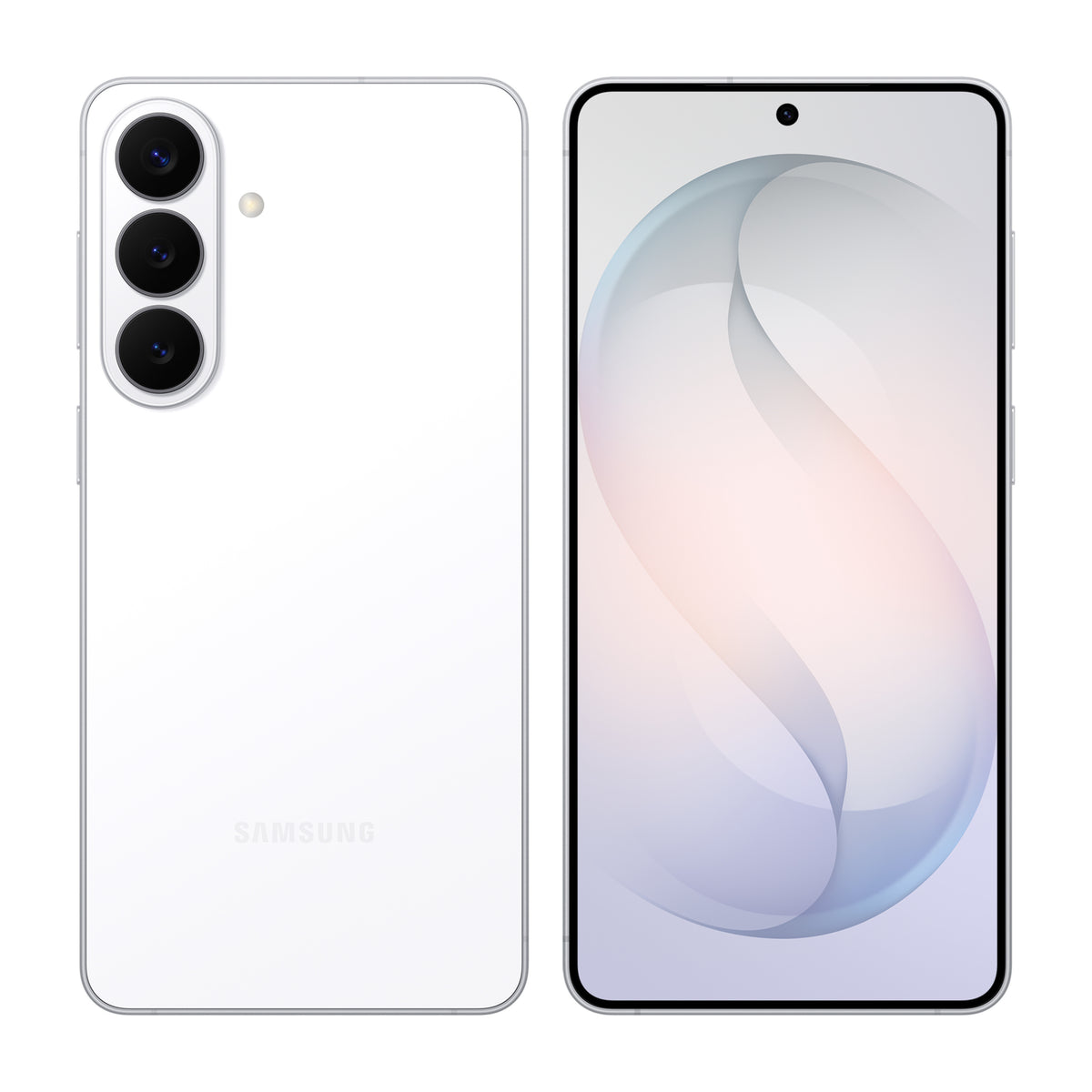 Samsung Galaxy S26+ in White, front and back view