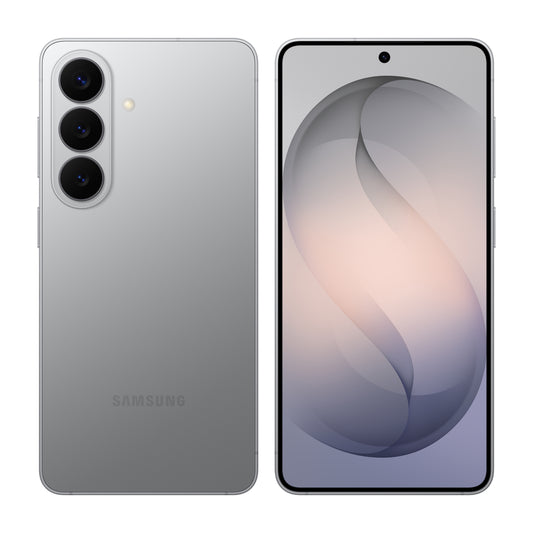 Samsung Galaxy S26 in Silver Shadow, front and back view