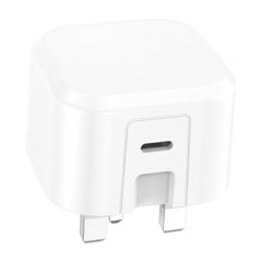 25W USB-C fast charger plug with UK 3-pin, white