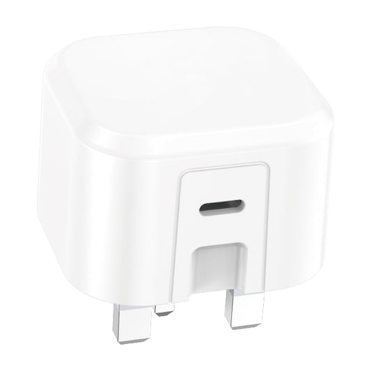 25W USB-C fast charger plug with UK 3-pin, white